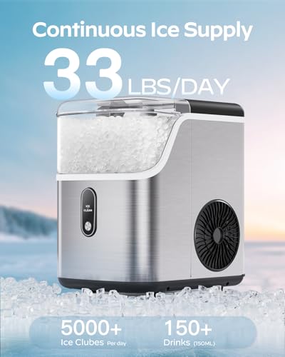HOMEZAY Compact Ice Maker: 33 lbs Daily, Self-Cleaning, LED Indicator, Perfect for Home, Kitchen, Camping, RV, and Offic