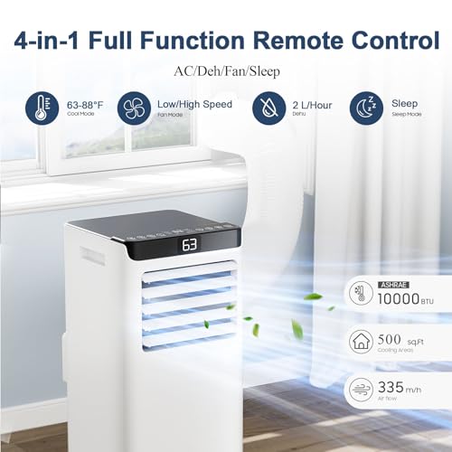 Portable 10,000 BTU Air Conditioner 500 Sq.Ft. Room, Remote Control, 4 Modes (10000-07D)