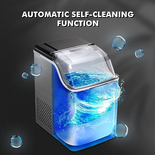 ZAFRO 45lbs/Day Countertop Nugget Ice Maker with Self-Cleaning, Timer, and LED Panel for Home, Bar, and Parties (Stainless Steel Silver)